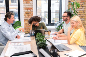 Employees working productively in an office environment