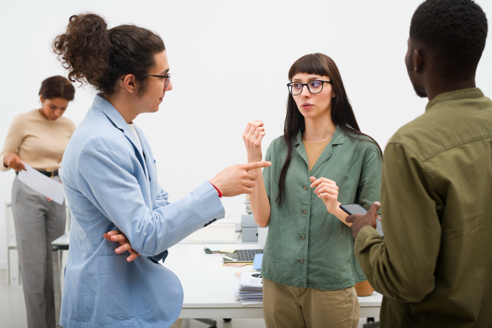 Office Etiquette: professional interactions, respectful communication, tidy workspaces, productive workplace.